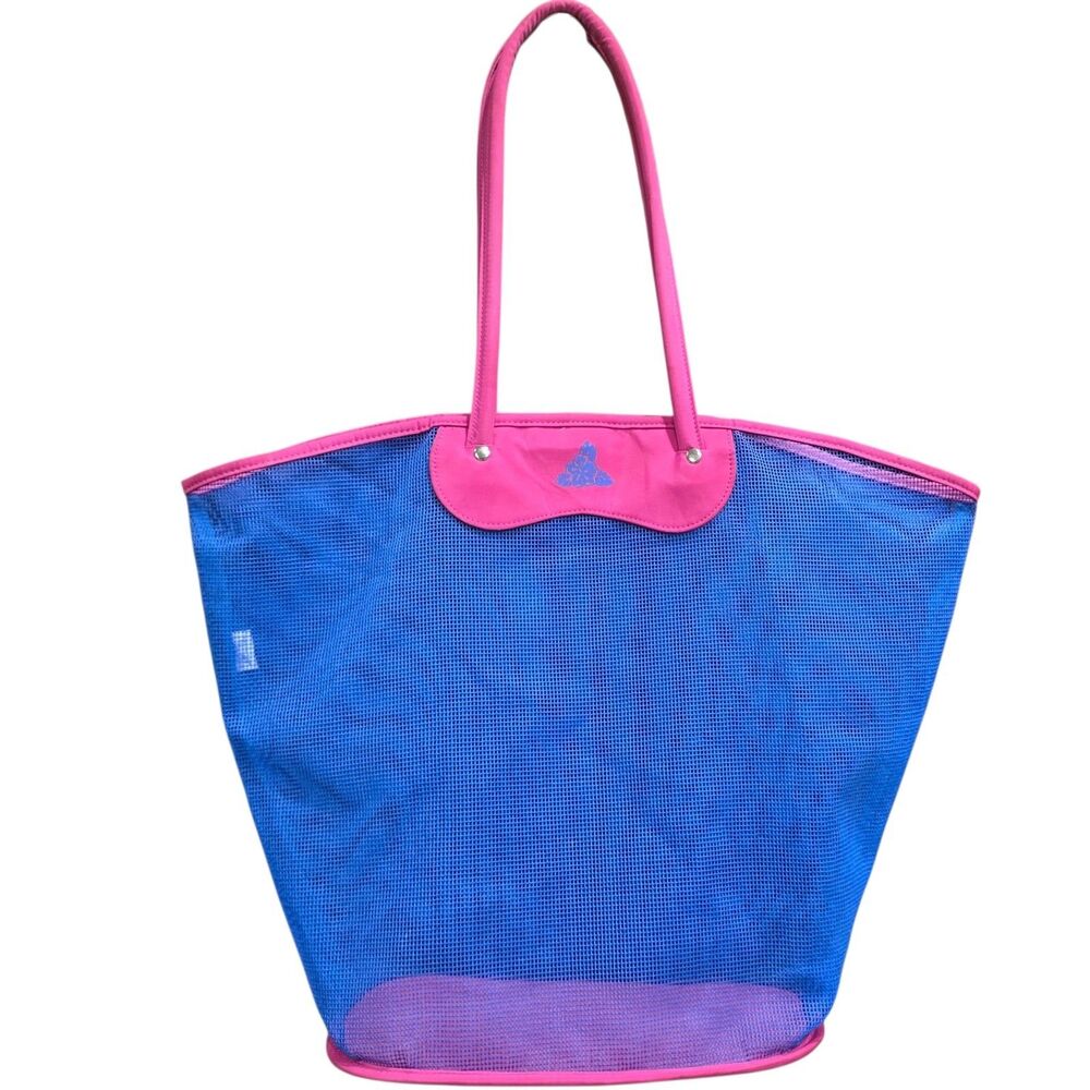 Third Coast Large Mesh Beach Tote – Blue/Hot Pink – Sand Free Pool Vacation Bag